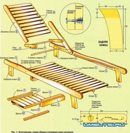 Деревянный шезлонг для дачи детали
