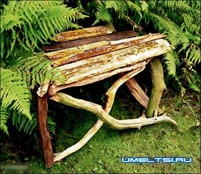 Садовая скамейка из веток Садовая скамейка из веток