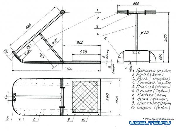 Детский снегокат своими руками: чертеж