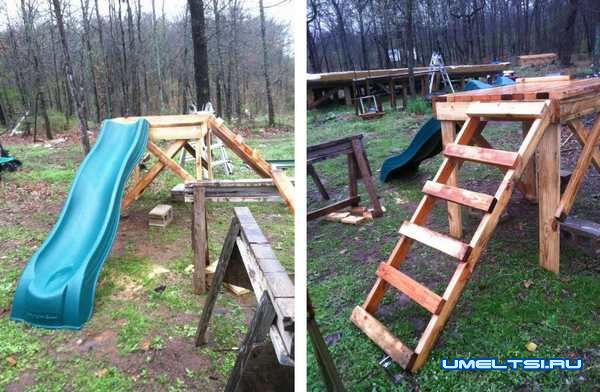 Строительство детского домика с качелями Строительство детского домика с качелями
