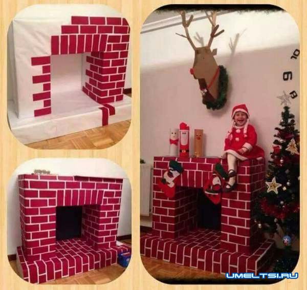 Новогодний камин из коробок и картона Новогодний камин из коробок и картона