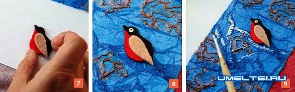 Новогодняя открытка "Снегирь в саду"