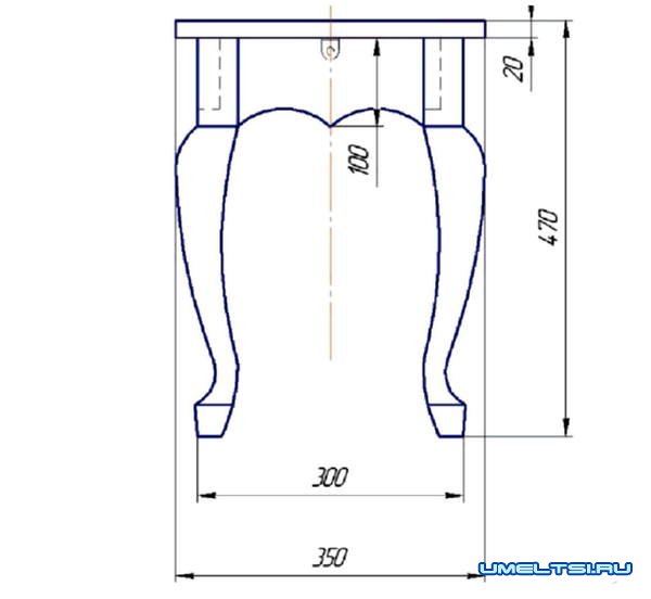 Изготовление табурета с кривыми ножками-чертеж