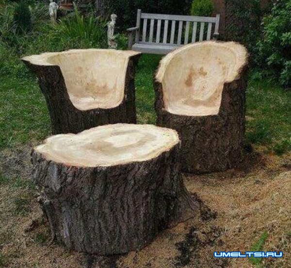 стулья и табуреты из пней